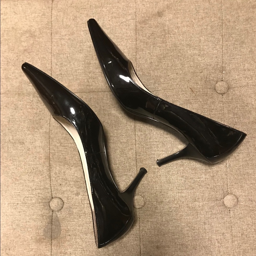 Calvin Klein black patent leather point toe heels